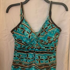 Miracle Suit Floral Patterned Blue and Brown Women's Top